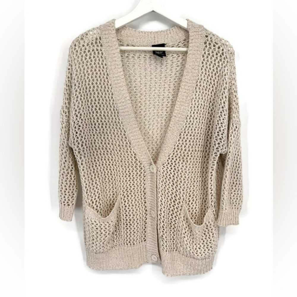 Bobeau Cream Open Knit‎ Cardigan Sweater Size Medium Boho Coastal
